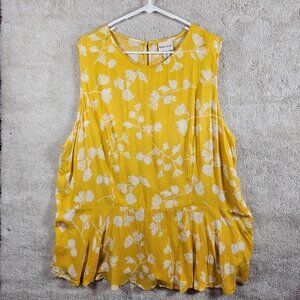 Ava & Viv Womans Size 3X Sleeveless Top Yellow White Floral